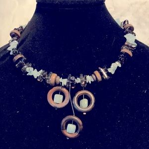 wood and crystal necklace. High quality bead and unique One of a kind.